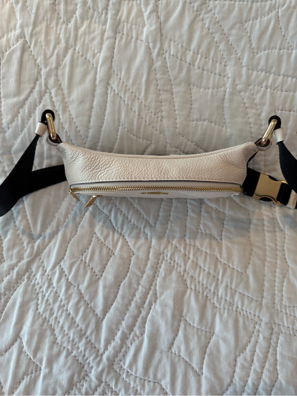 Coach White Pebbled Leather Crossbody Belt Bag with Black Strap - Picture 11 of 13